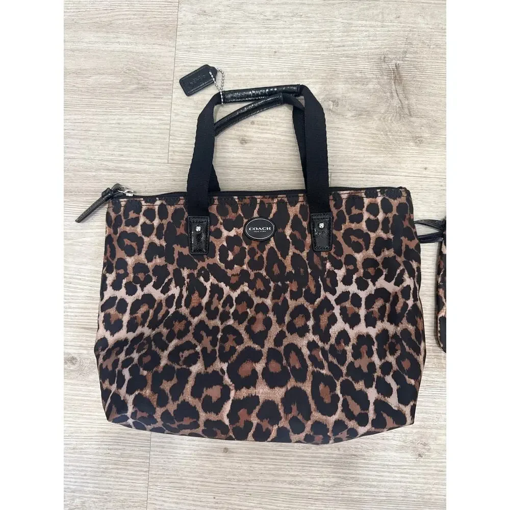 Coach Tan Ocelot Print Nylon Mini Packable Shoulder Bag & Pouch Vintage F33312